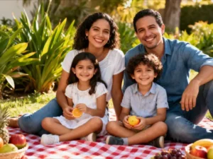 Família vivendo a vida natural com hábitos saudáveis.